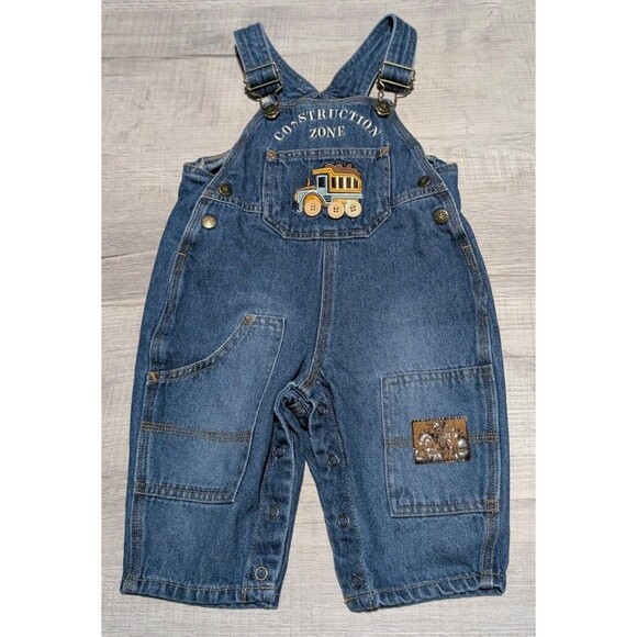 Vintage Baby Headquarters Boys Overalls Construction Zone Sz 12 Months - Picture 1 of 5